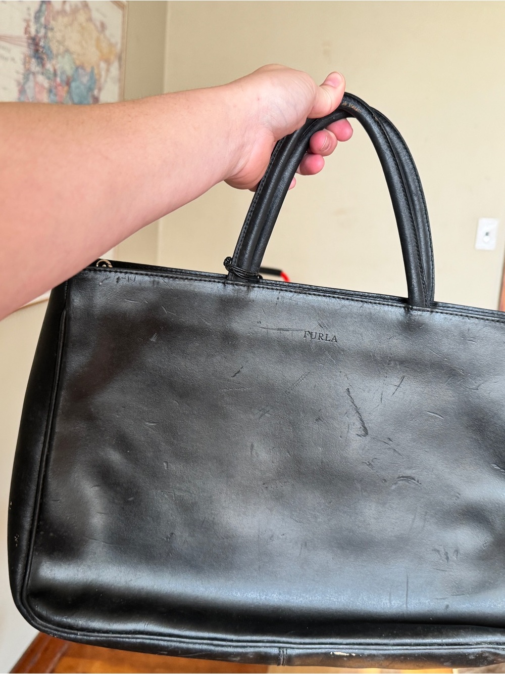 Furla Black Leather Structured Top-Handle Bag